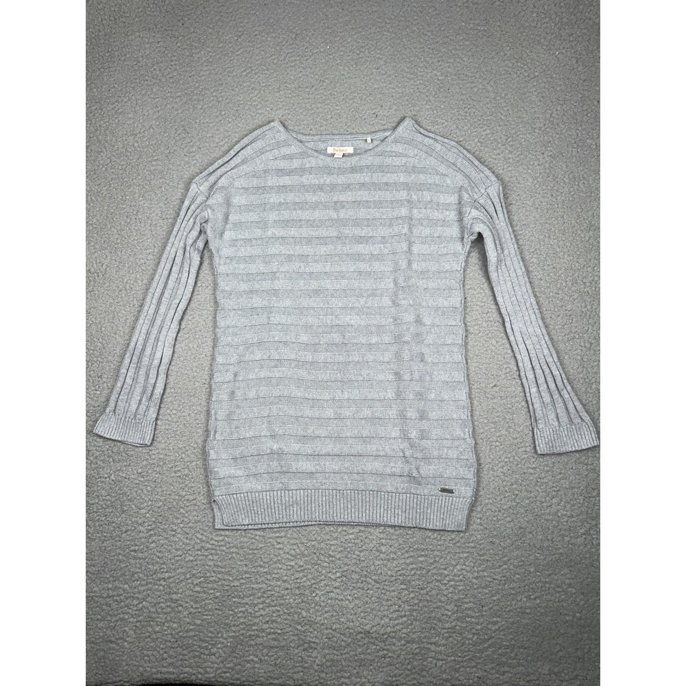 Barbour Knit Sweater Women Medium Gray Ribbed Cotton Pullover Lightweight Casual - Picture 5 of 17